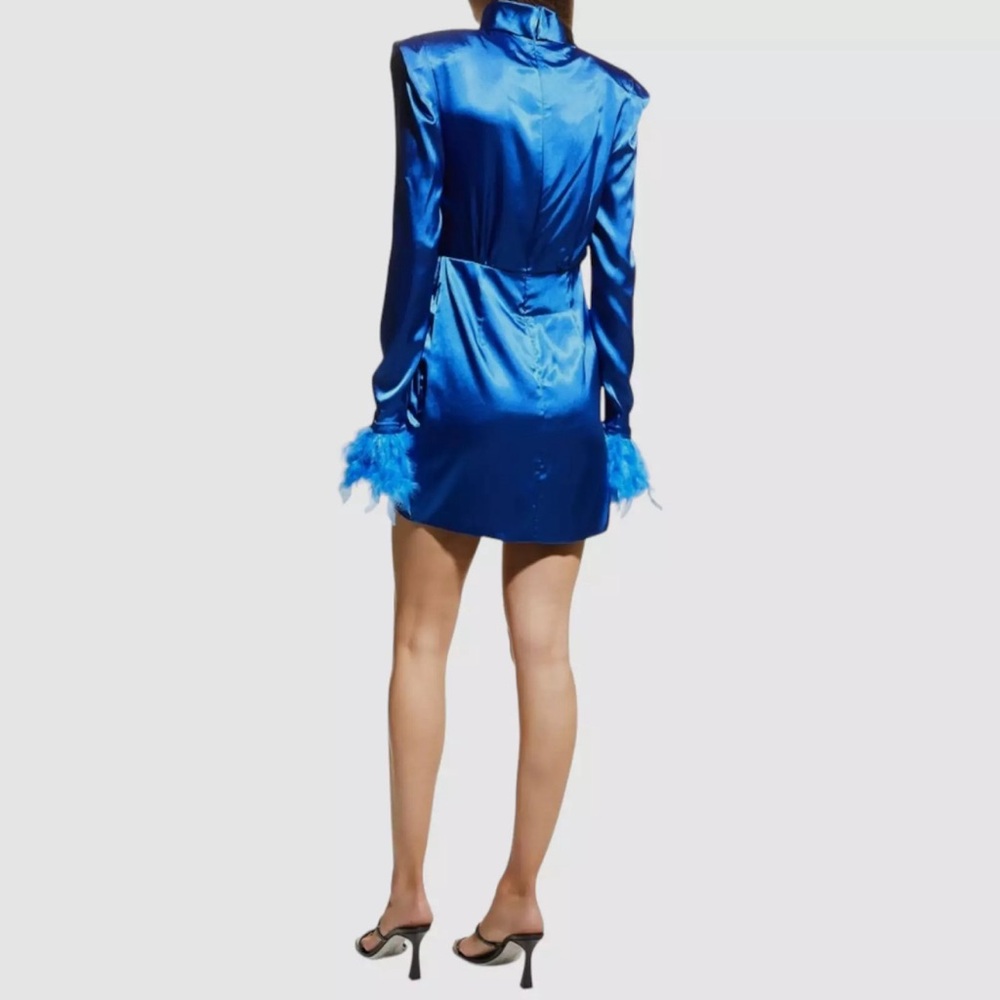Bronx and Banco Royal Blue Mini Dress with Feather Cuffs - Picture 6 of 6